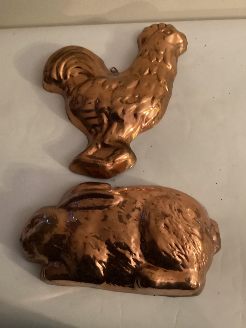 Vintage Rabbit & Rooster Copper Molds. Approx. 10 inch
